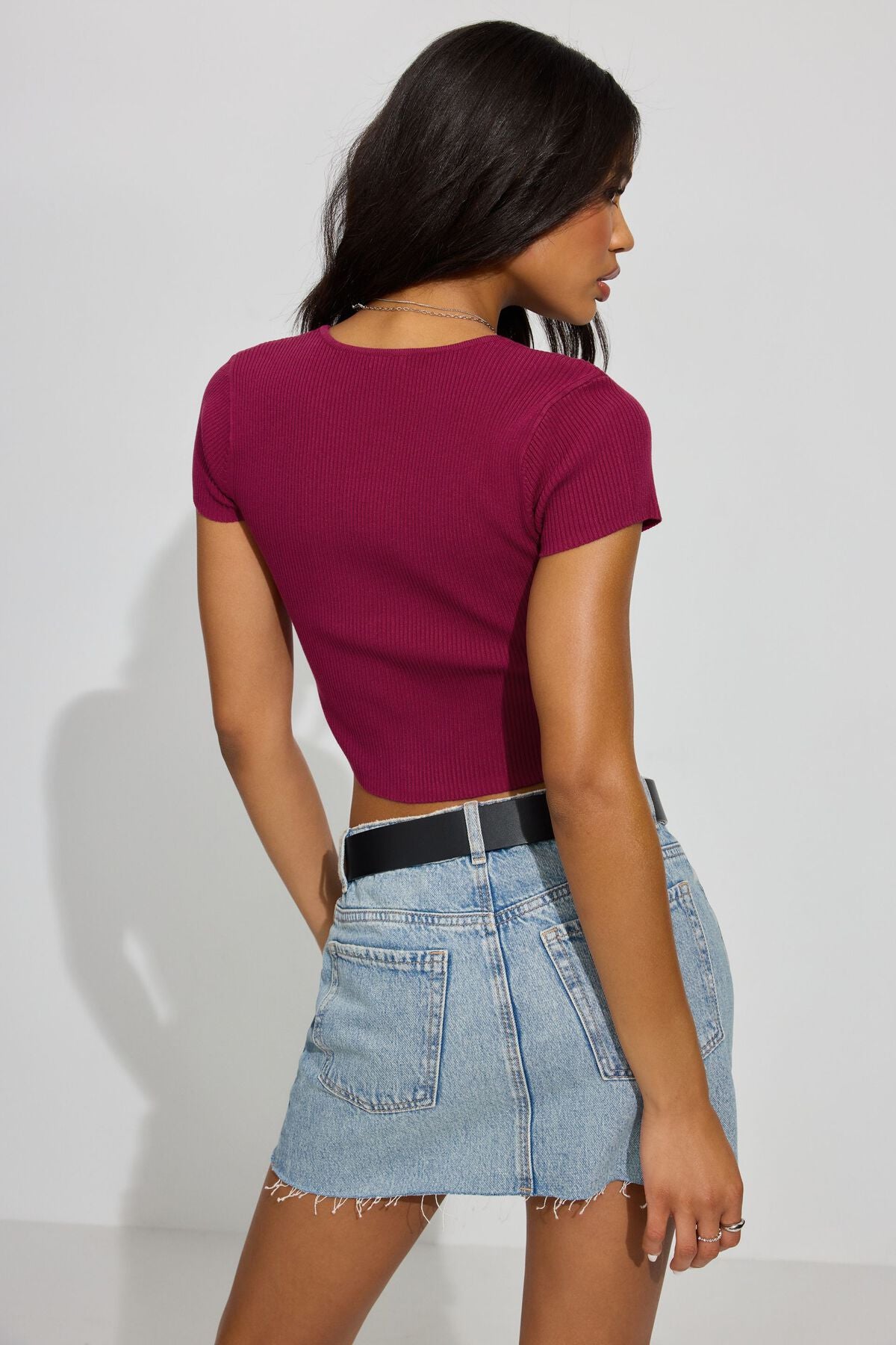 Short Sleeve Peakaboo Top Burgundy Garage Clothing Women