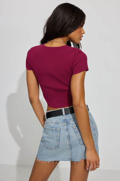 Short Sleeve Peakaboo Top Burgundy Garage Clothing Women