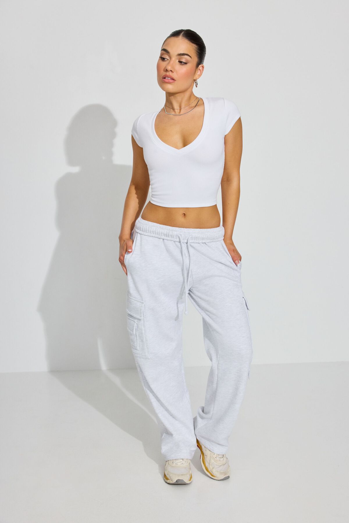 V Neck Ribbed Tee WHITE Garage Clothing Women