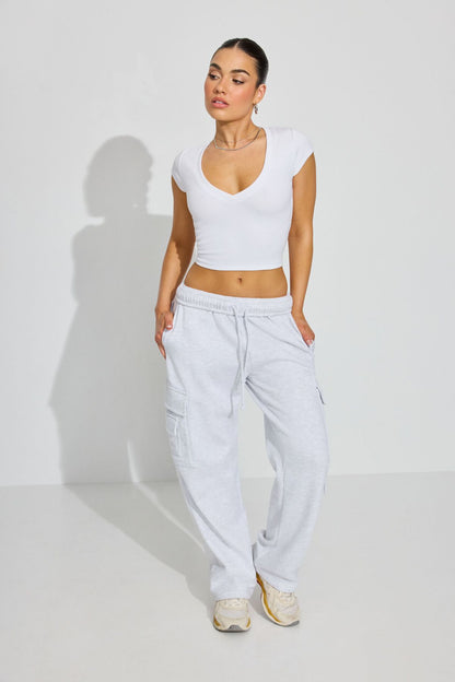 V Neck Ribbed Tee WHITE Garage Clothing Women
