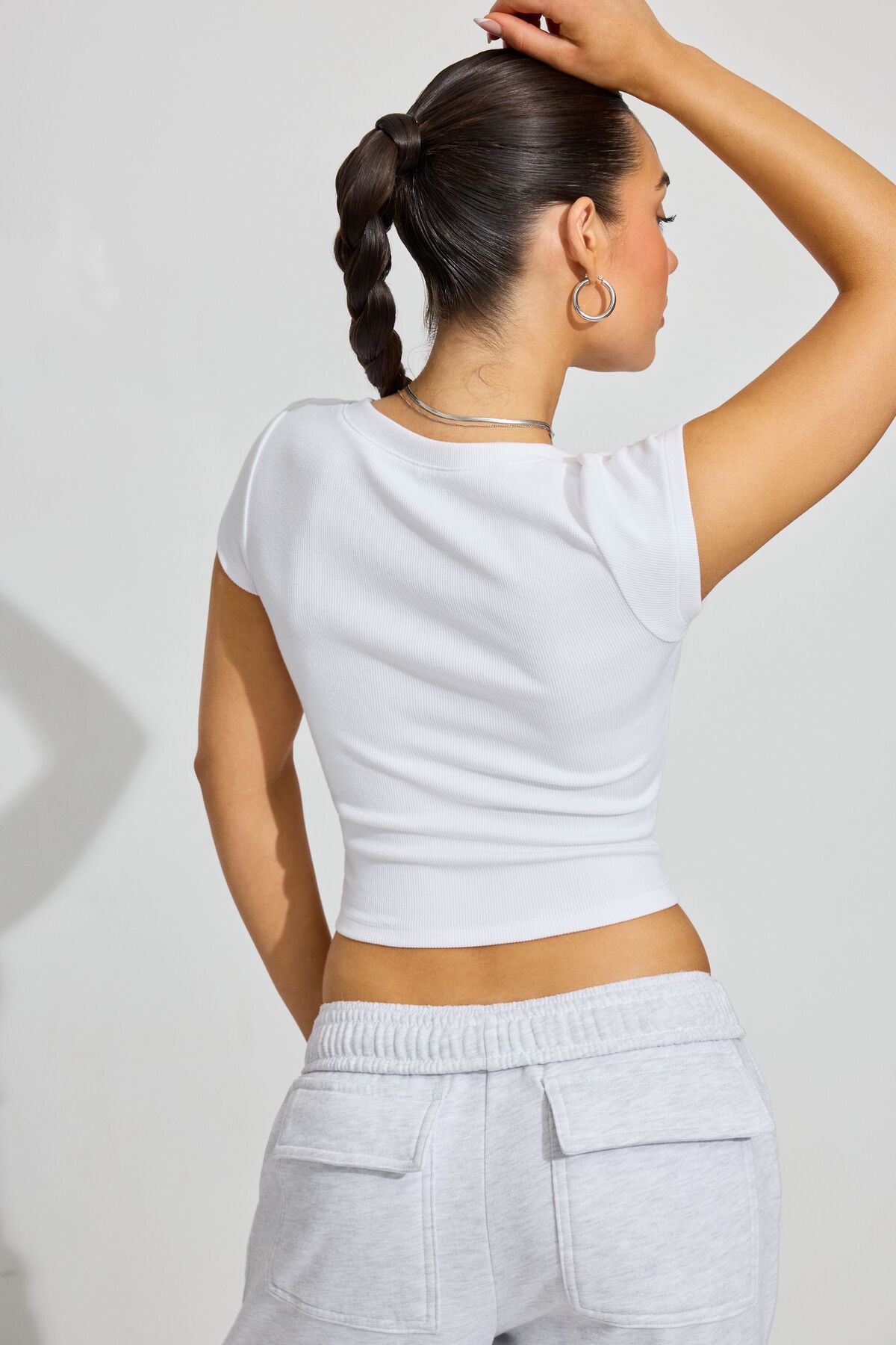 V Neck Ribbed Tee WHITE Garage Clothing Women