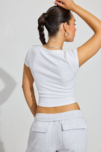 V Neck Ribbed Tee WHITE Garage Clothing Women