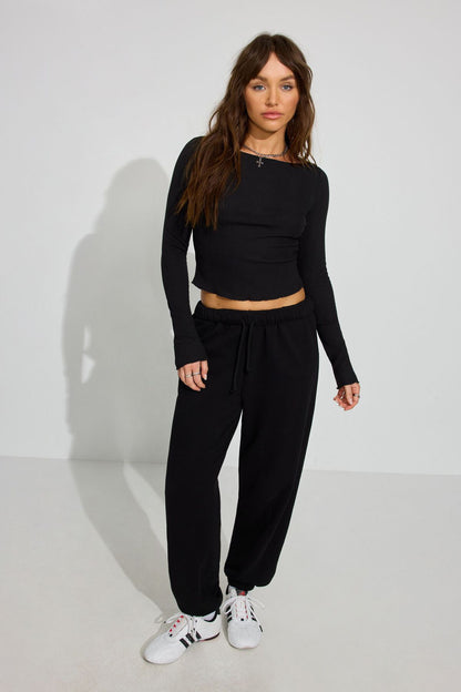 Long Sleeve Boatneck Top Black Garage Clothing Women