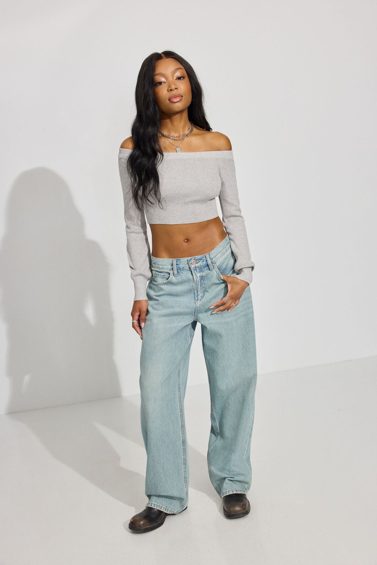 Micro Off Shoulder Top Gray Garage Clothing Women