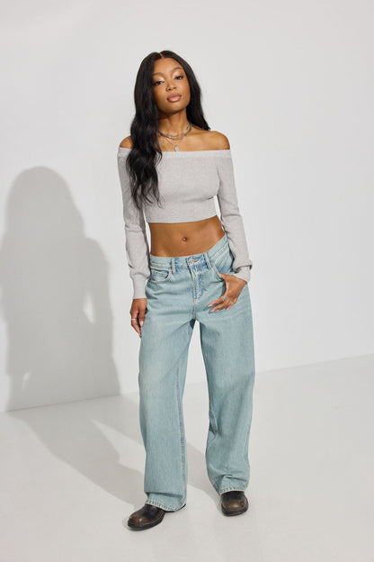 Micro Off Shoulder Top Gray Garage Clothing Women