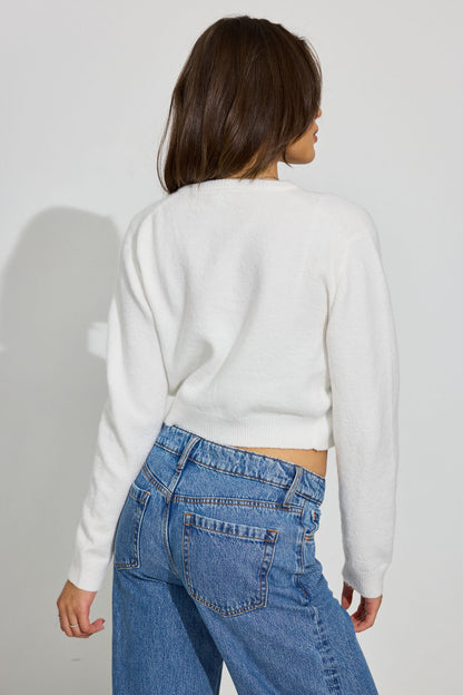 Spongy Button Up Cardigan White Garage Clothing Women