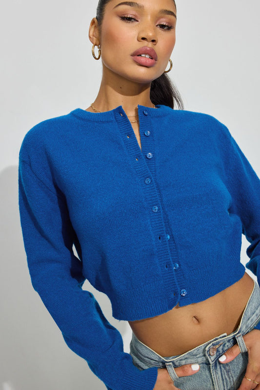 Spongy Button Up Cardigan Blue Garage Clothing Women