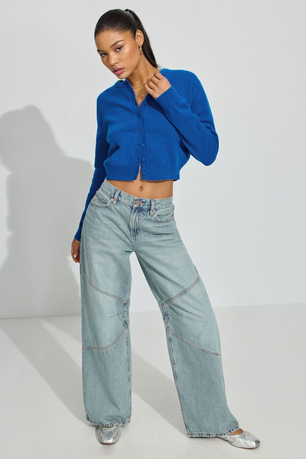 Spongy Button Up Cardigan Blue Garage Clothing Women