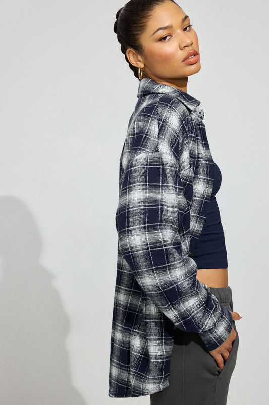 Noah Plaid Button-Up Shirt Blue Garage Clothing Women