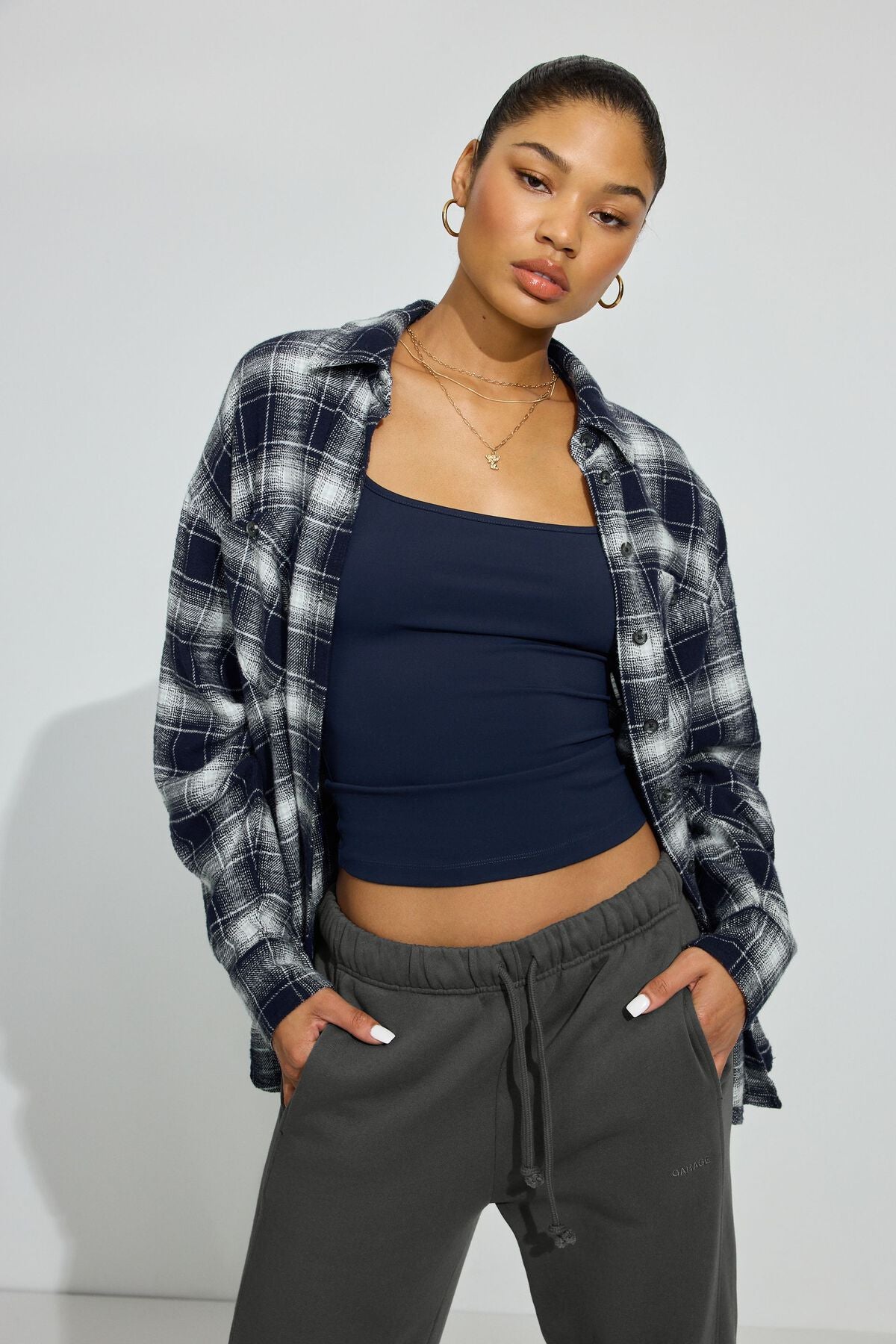 Noah Plaid Button-Up Shirt Blue Garage Clothing Women