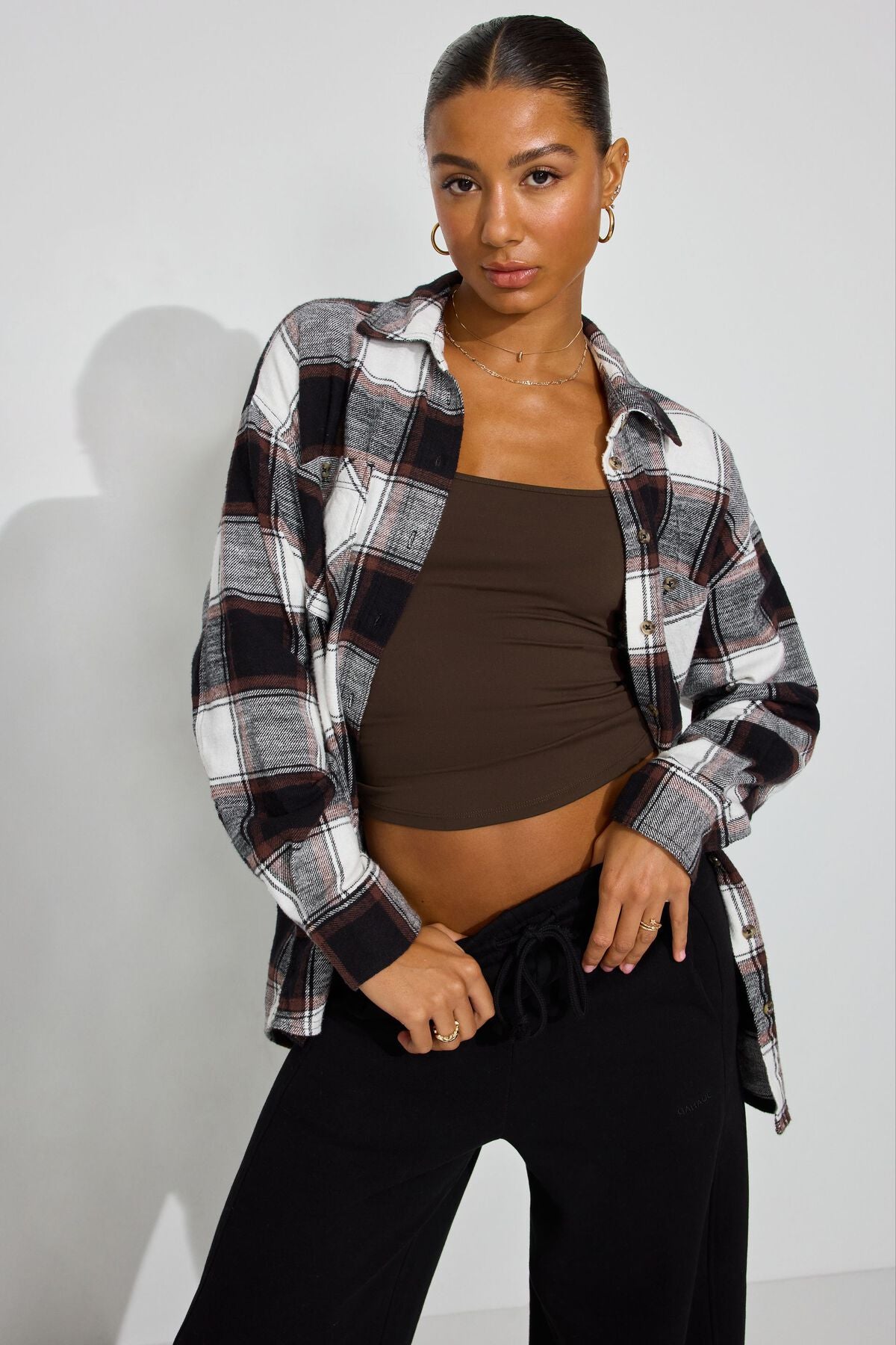 Noah Plaid Button-Up Shirt Brown Garage Clothing Women