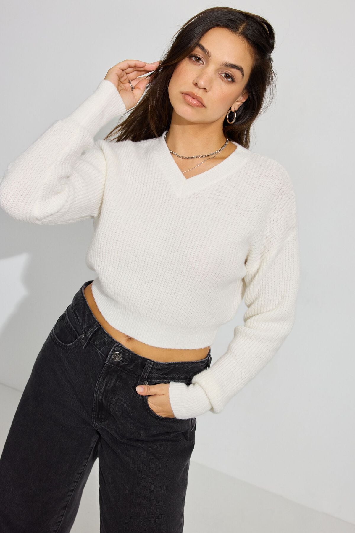 Cozy V Neck Sweater White Garage Clothing Women