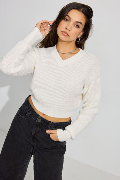 Cozy V Neck Sweater White Garage Clothing Women