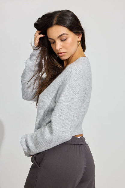 Cozy V Neck Sweater Gray Garage Clothing Women
