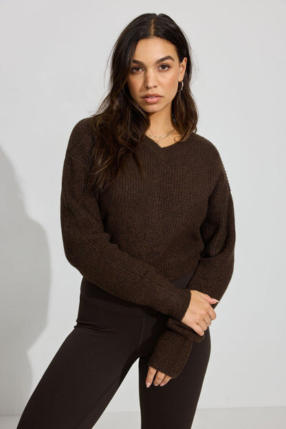 Cozy V Neck Sweater Brown Garage Clothing Women