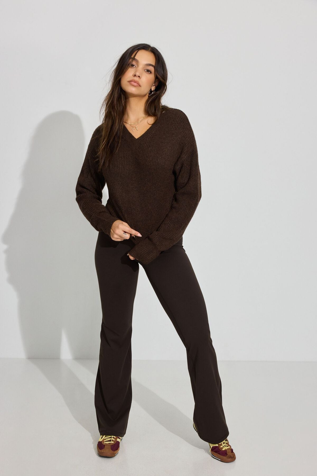 Cozy V Neck Sweater Brown Garage Clothing Women