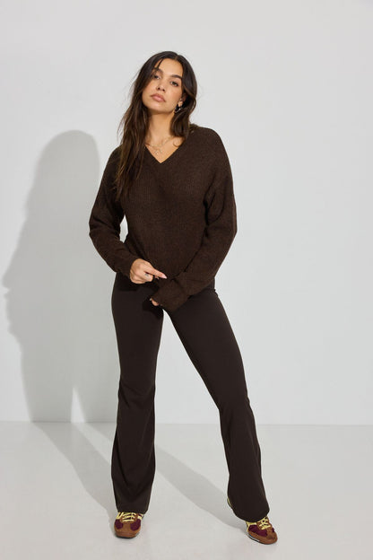 Cozy V Neck Sweater Brown Garage Clothing Women