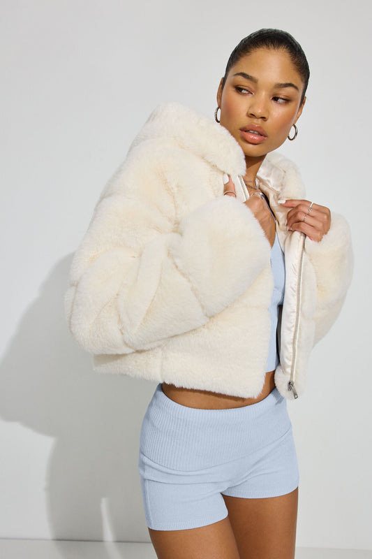Faux-Fur Puffer Jacket White Garage Clothing Women