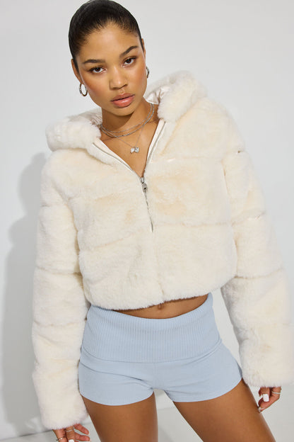 Faux-Fur Puffer Jacket White Garage Clothing Women