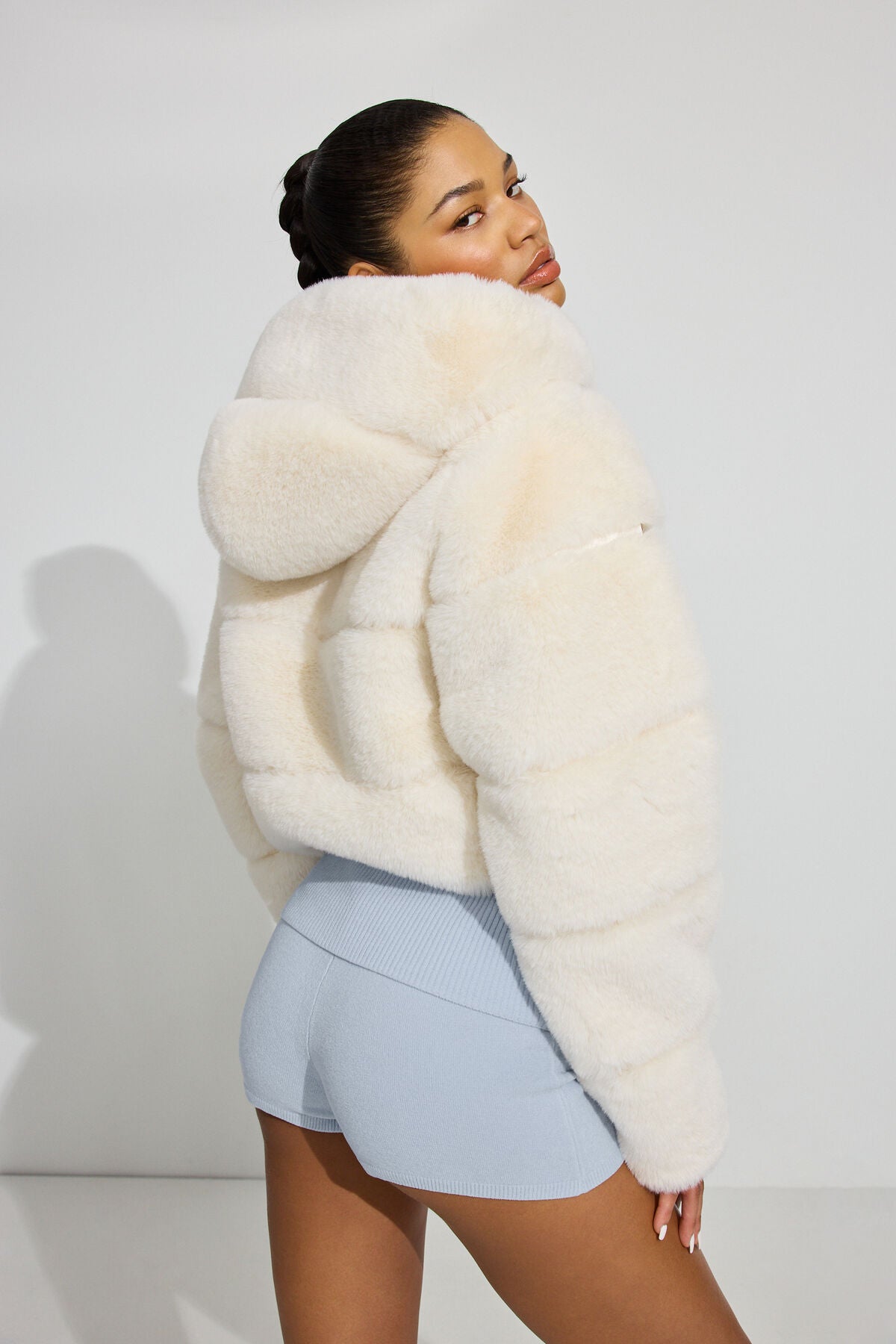 Faux-Fur Puffer Jacket White Garage Clothing Women