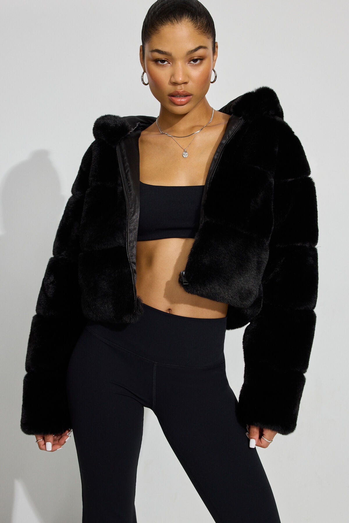 Faux-Fur Puffer Jacket Black Garage Clothing Women