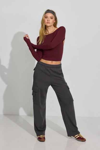Open Back Long Sleeve Top Burgundy Garage Clothing Women