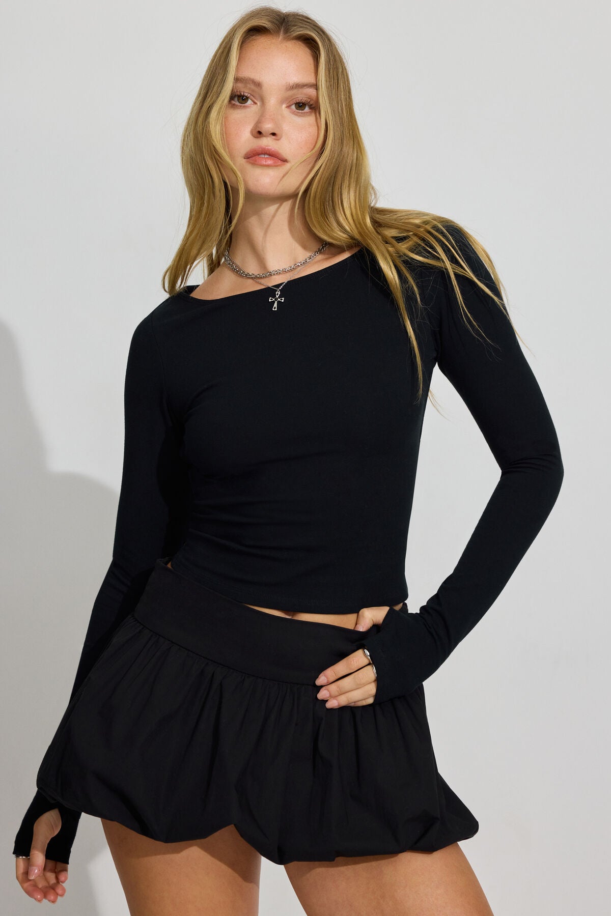 Open Back Long Sleeve Top Black Garage Clothing Women