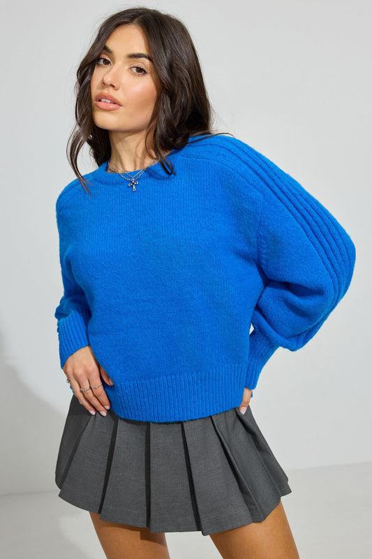 Spongy Loose Crewneck Sweater Blue Garage Clothing Women