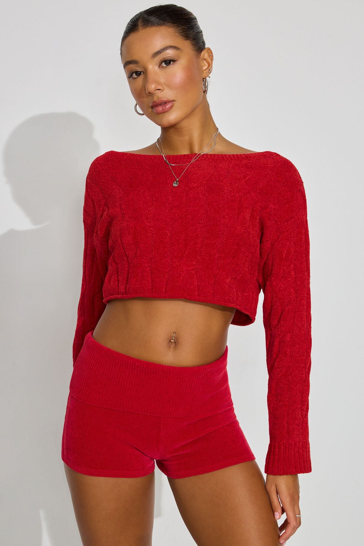 Chenille Shorts Red Garage Clothing Women
