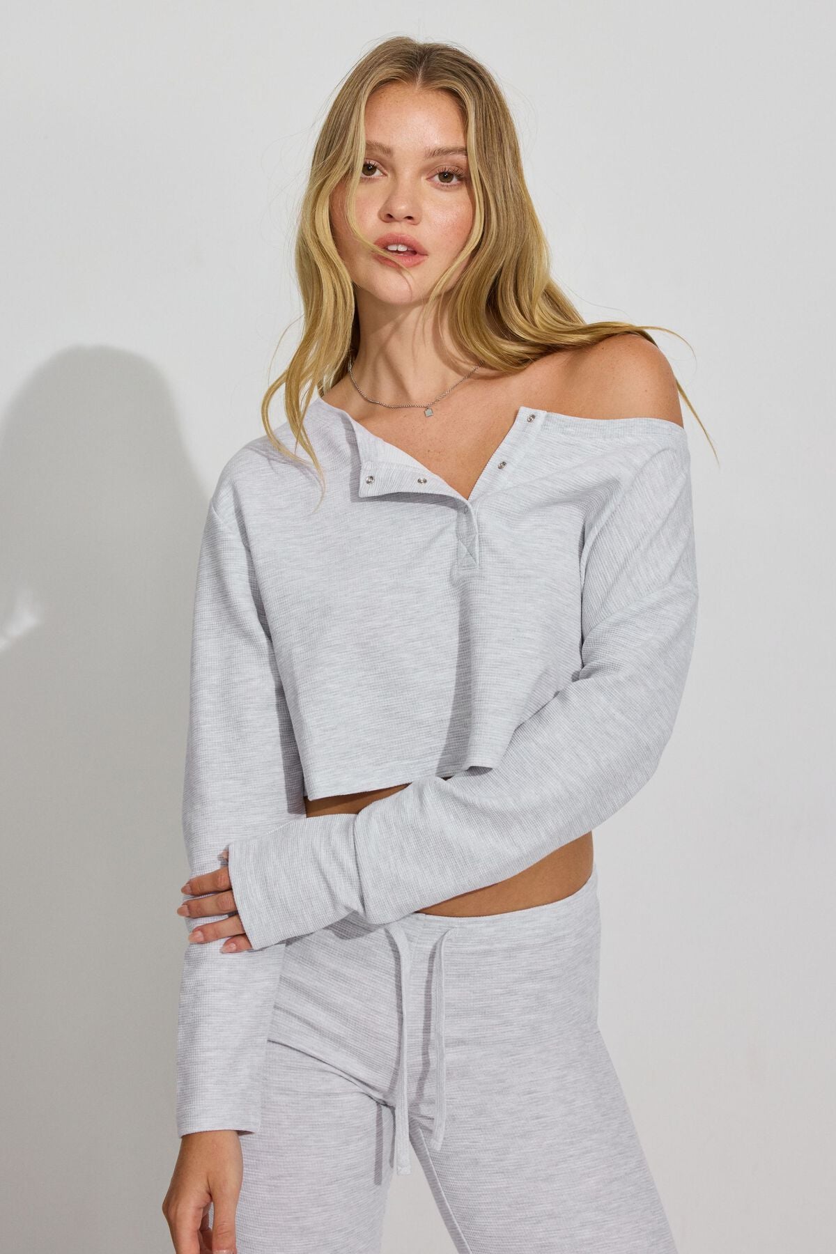 Waffle Off Shoulder Top Gray Garage Clothing Women
