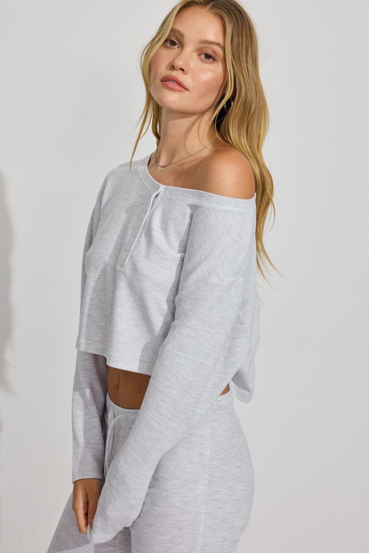 Waffle Off Shoulder Top Gray Garage Clothing Women