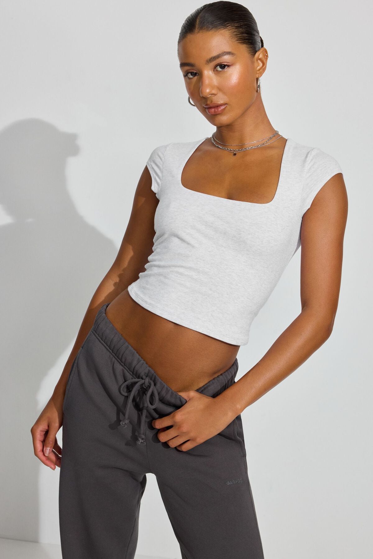 Portia Square Neckline T Shirt Gray Garage Clothing Women