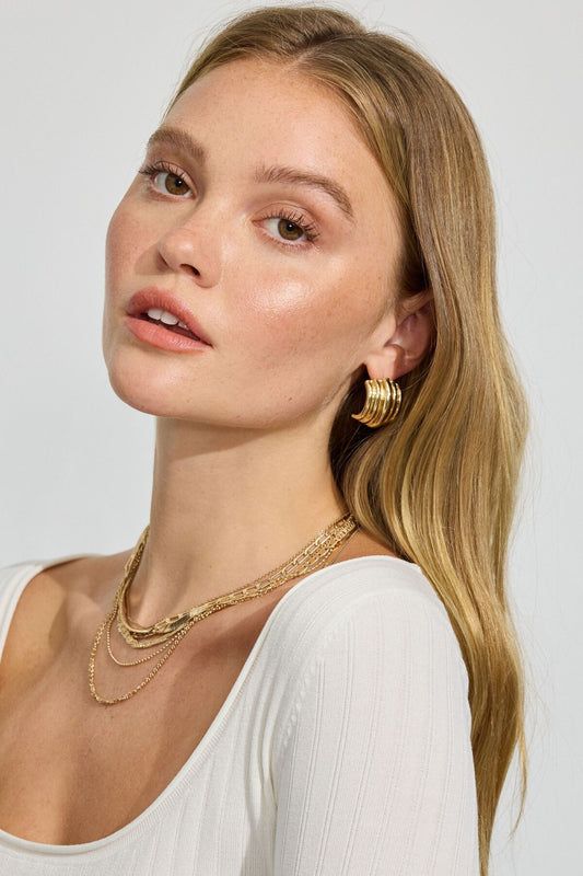 Lined Curve Button Earrings Yellow Garage Clothing Women