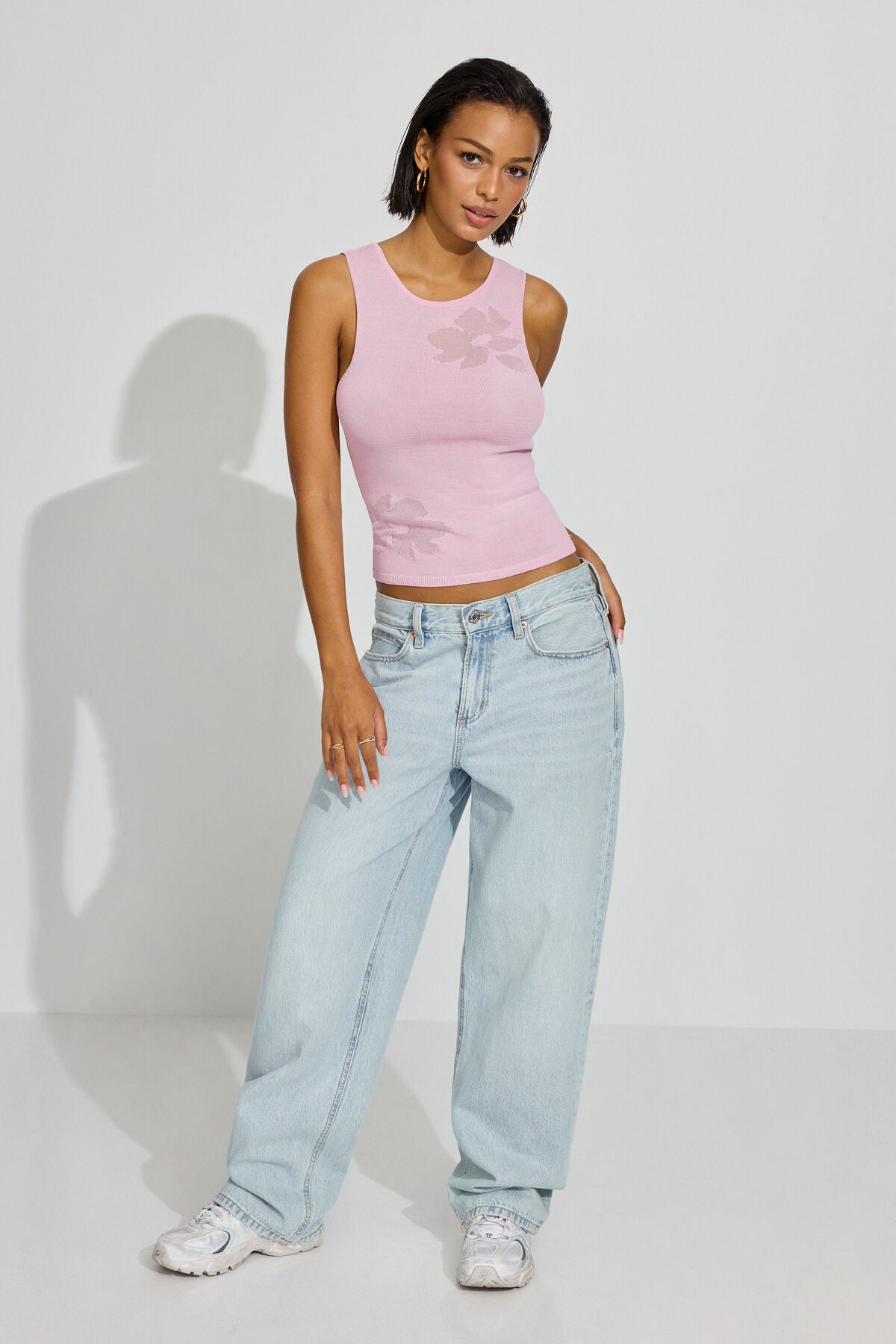 Sheer Flower Tank Top Pink Garage Clothing Women