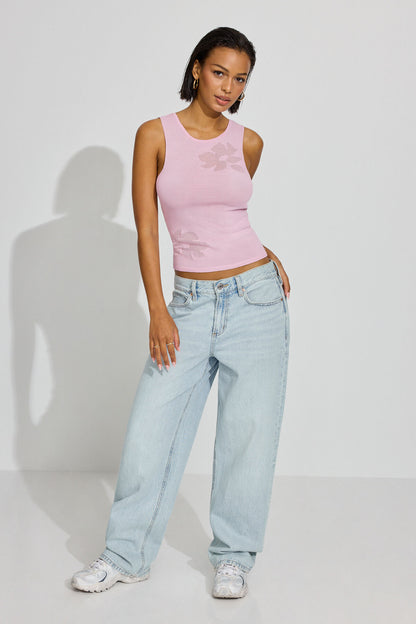 Sheer Flower Tank Top Pink Garage Clothing Women