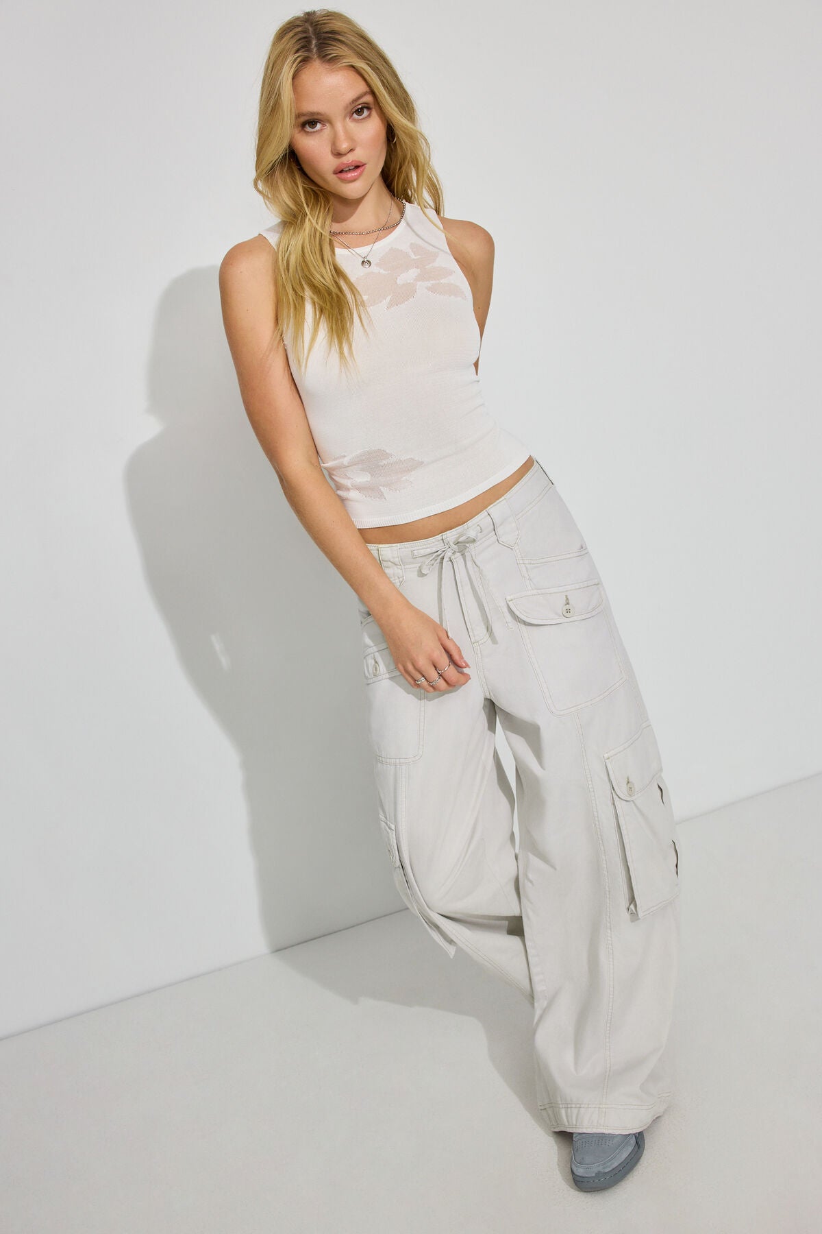 Sheer Flower Tank Top White Garage Clothing Women