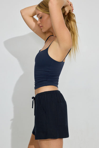 Lina Linen Shorts Navy Garage Clothing Women