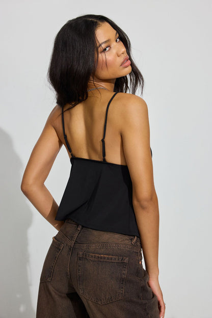 Tie Front Cami Top Black Garage Clothing Women