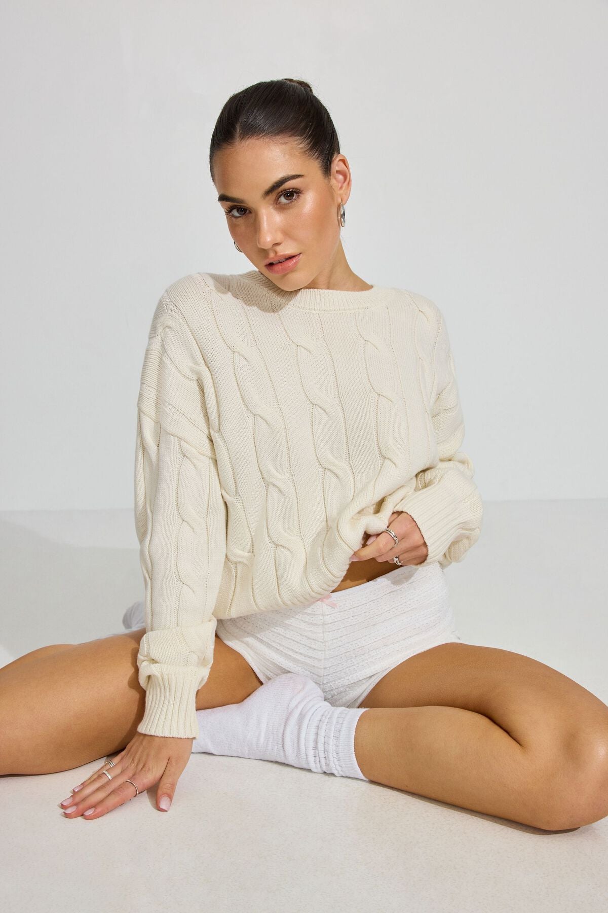 Oversized Cable Sweater Beige Garage Clothing Women