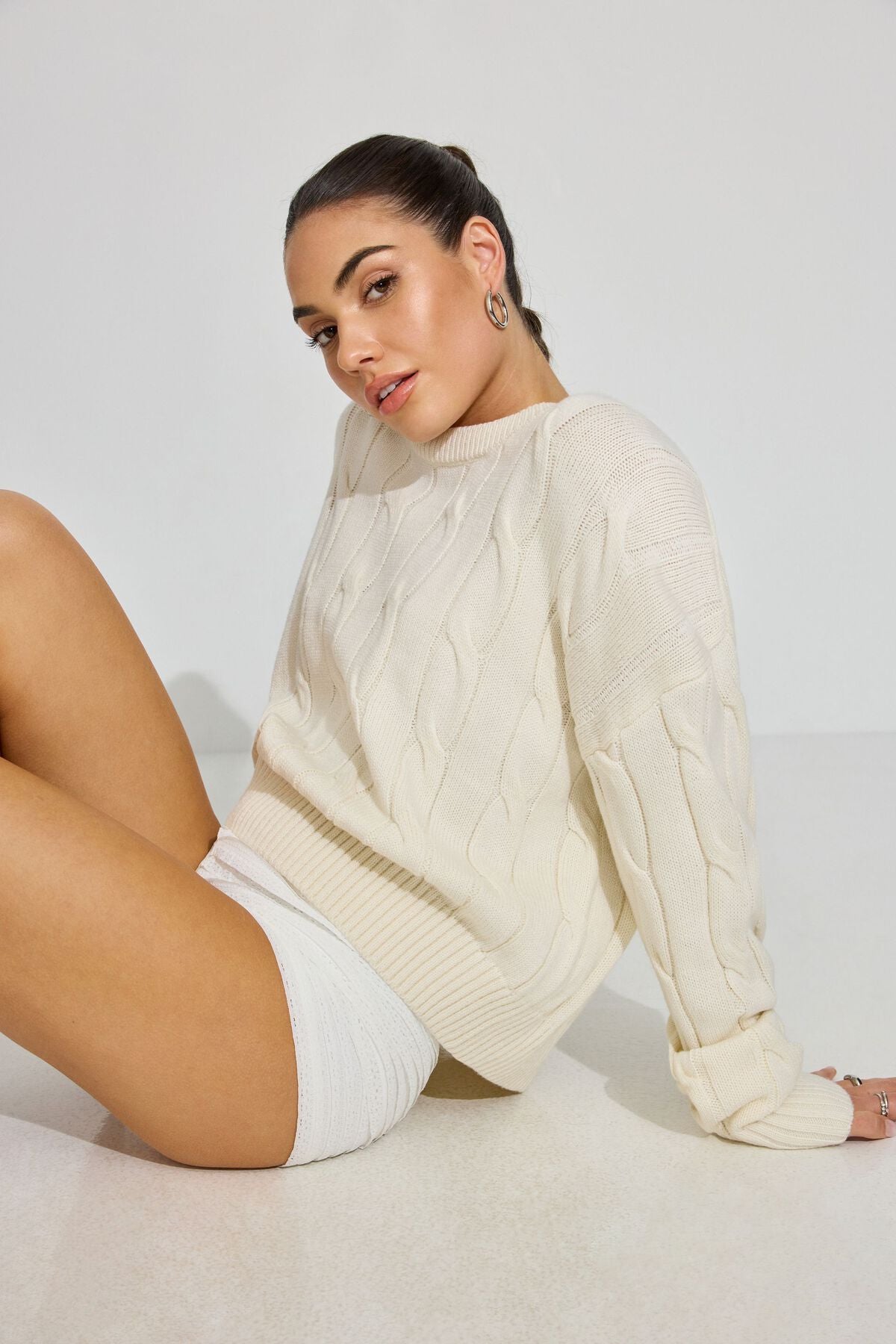 Oversized Cable Sweater Beige Garage Clothing Women