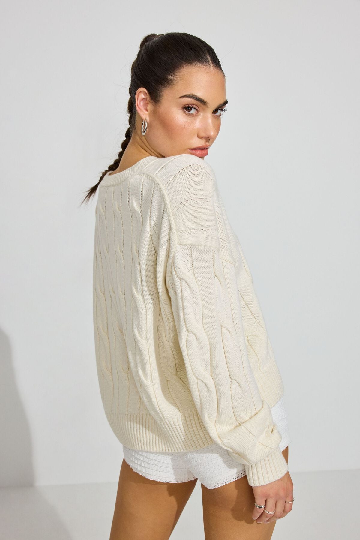 Oversized Cable Sweater Beige Garage Clothing Women
