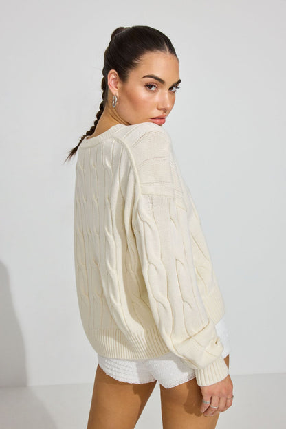 Oversized Cable Sweater Beige Garage Clothing Women