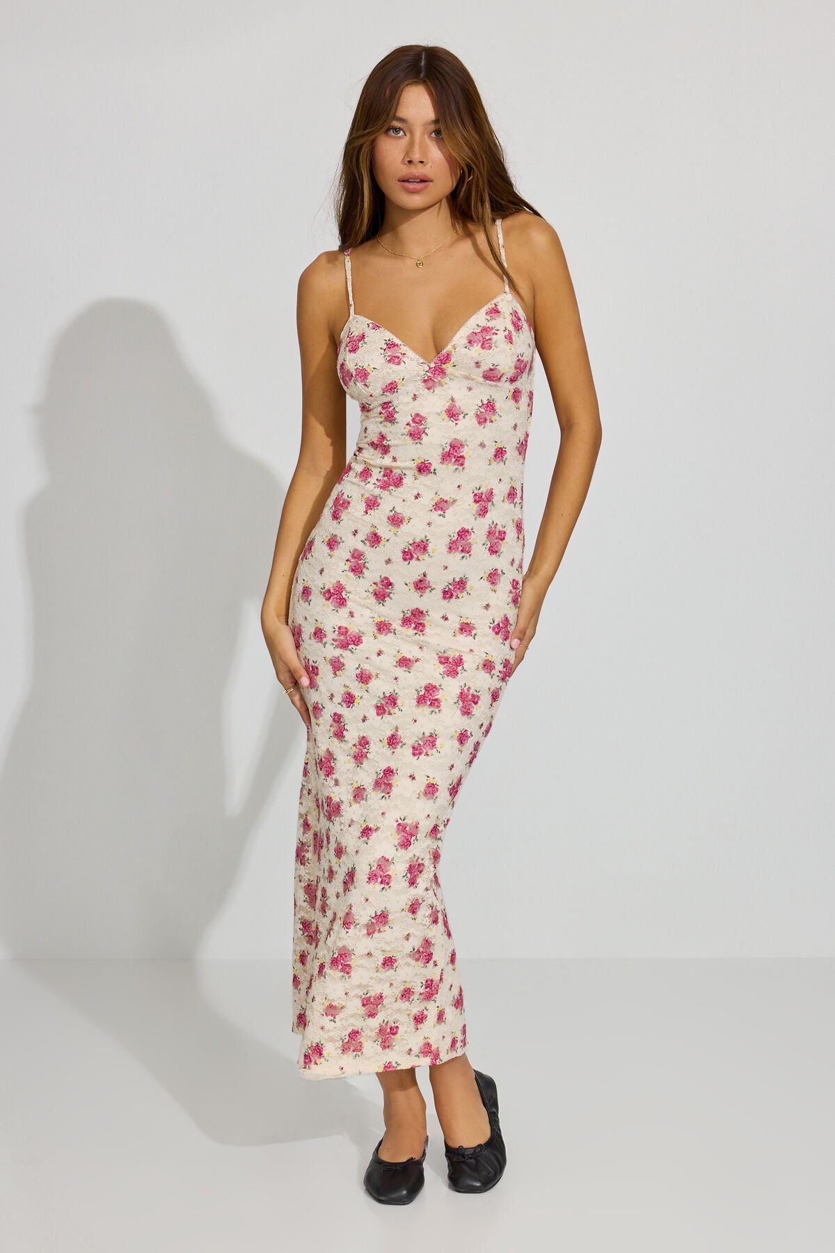 Lace Open Back Maxi Dress Pink Garage Clothing Women