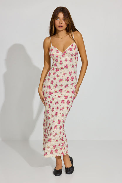 Lace Open Back Maxi Dress Pink Garage Clothing Women