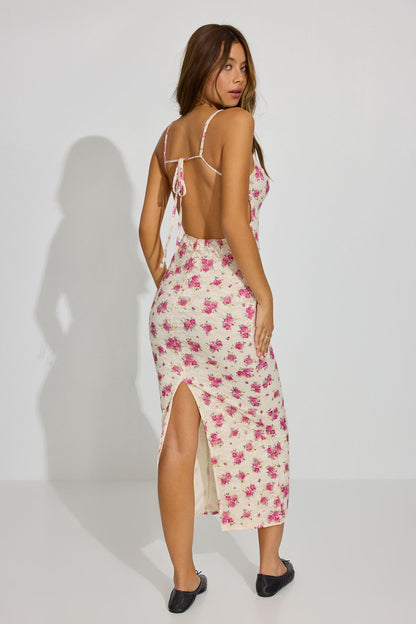 Lace Open Back Maxi Dress Pink Garage Clothing Women