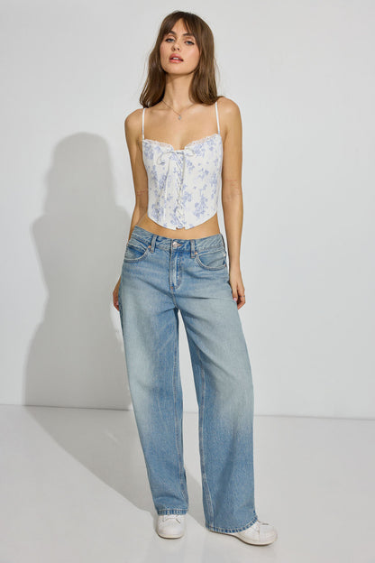 Lace Trim Lace Up Corset Blue Garage Clothing Women