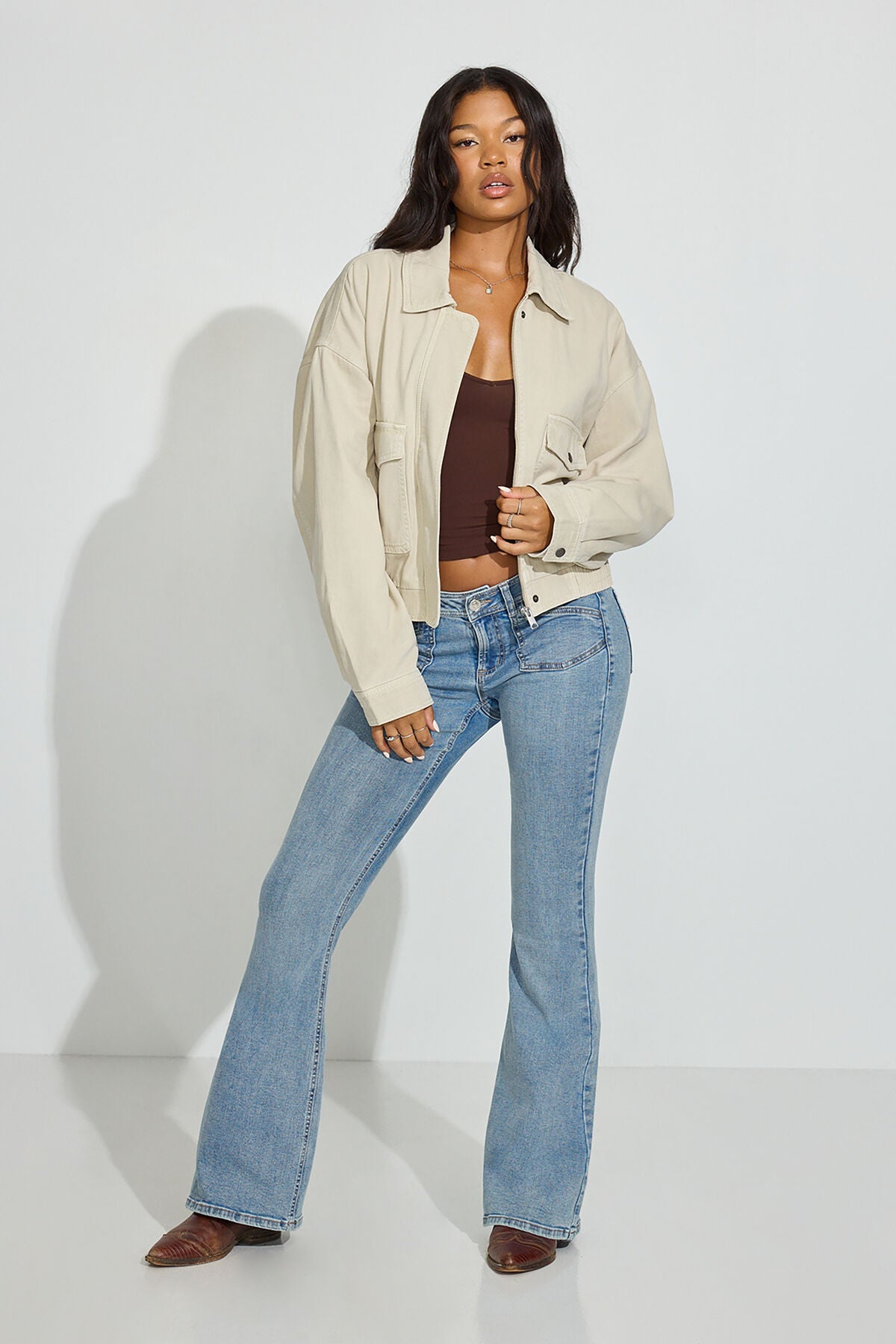 Twill Bomber Jacket Beige Garage Clothing Women