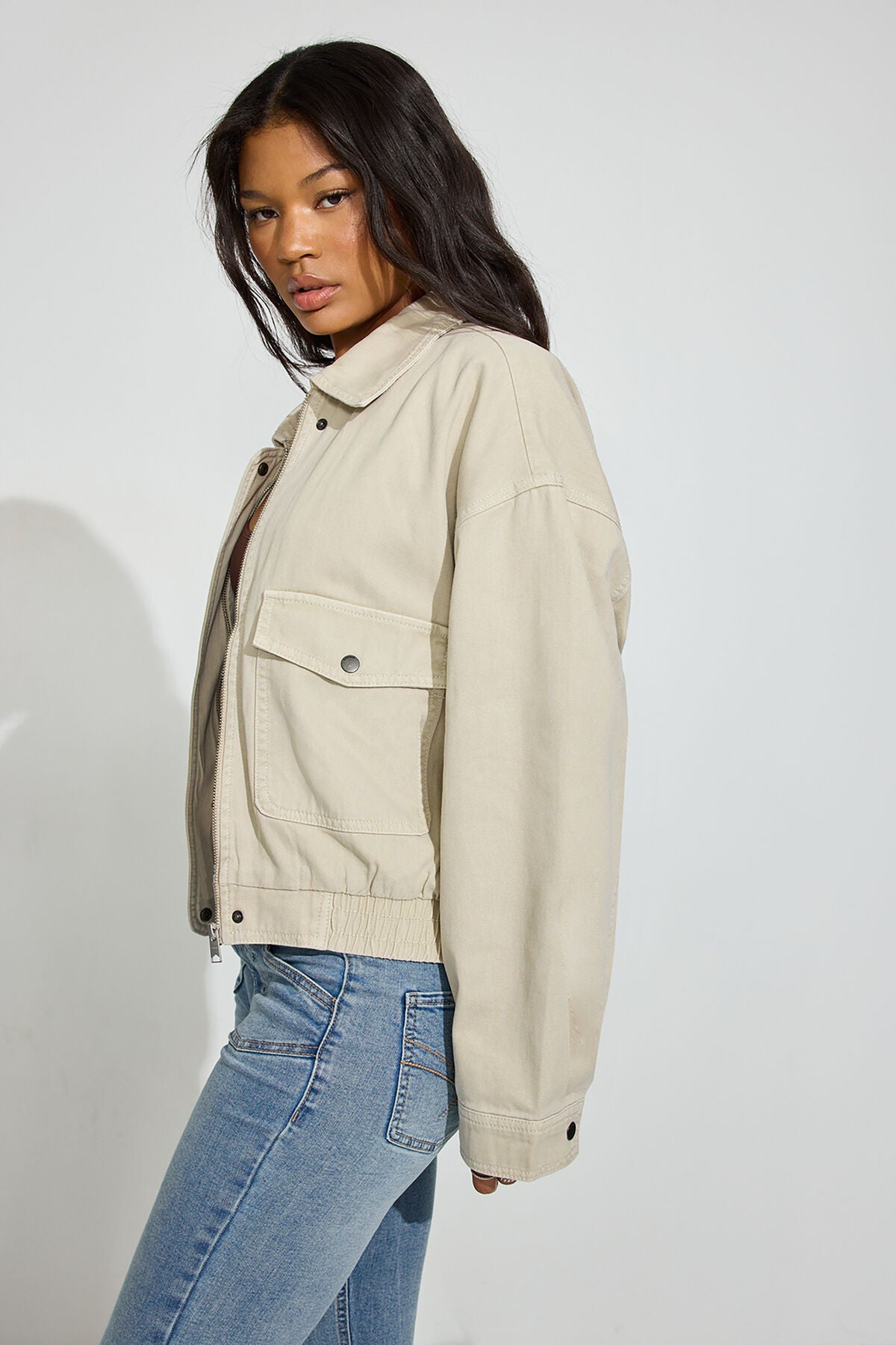 Twill Bomber Jacket Beige Garage Clothing Women