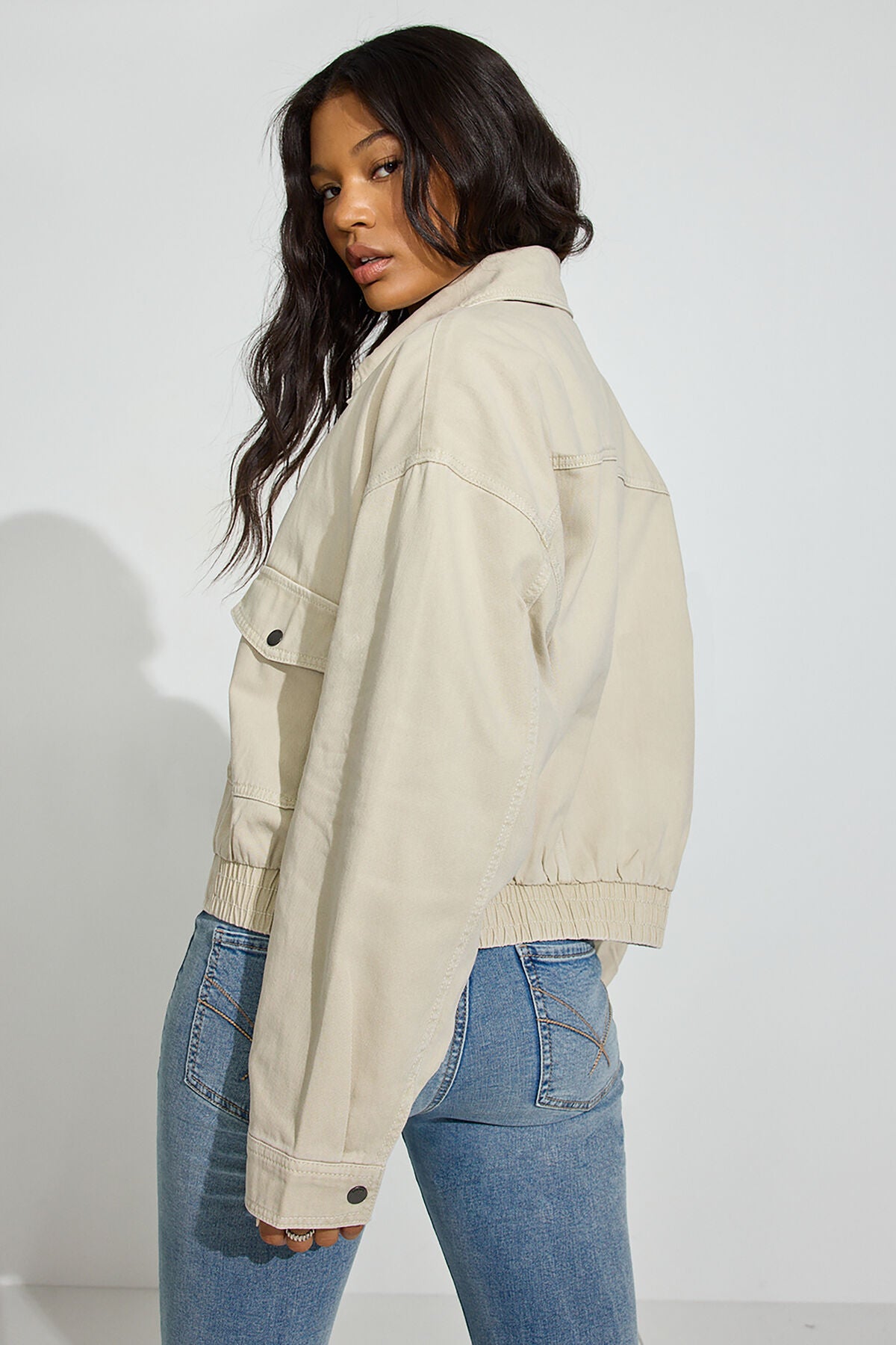 Twill Bomber Jacket Beige Garage Clothing Women