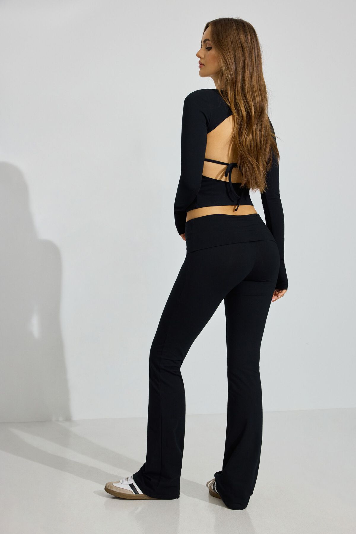 Soft Cotton Fold Over Flare Pants Black Garage Clothing Women